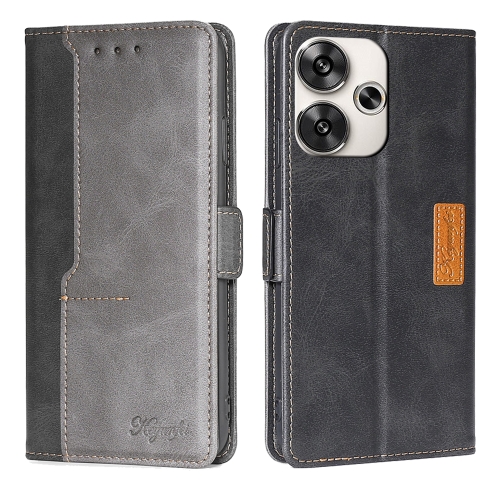 

For Xiaomi Redmi Turbo 3 5G Contrast Color Side Buckle Leather Phone Case(Black + Grey)