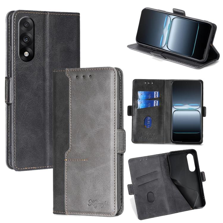 

For OnePlus Ace 5 Ultra / Nord 5 Contrast Color Side Buckle Leather Phone Case(Black + Grey)