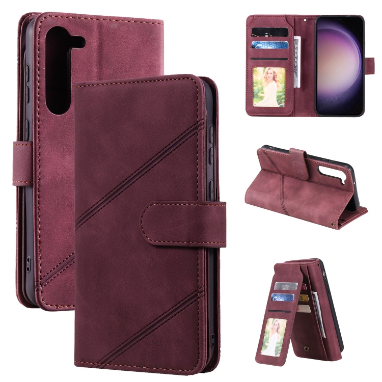 

For Samsung Galaxy S23+ 5G Skin Feel Multi-card Wallet Leather Phone Case(Wine Red)
