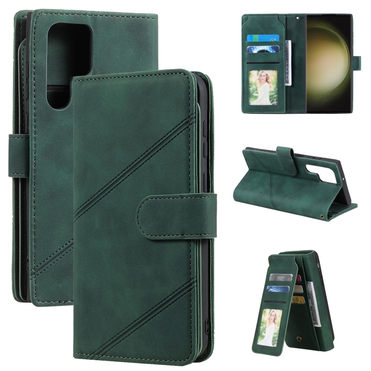 

For Samsung Galaxy S23 Ultra 5G Skin Feel Multi-card Wallet Leather Phone Case(Green)