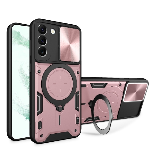 

For Samsung Galaxy S22+ 5G CD Texture Sliding Camshield Magnetic Holder Phone Case(Pink)