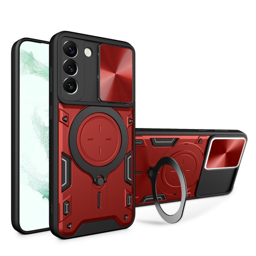 

For Samsung Galaxy S22+ 5G CD Texture Sliding Camshield Magnetic Holder Phone Case(Red)