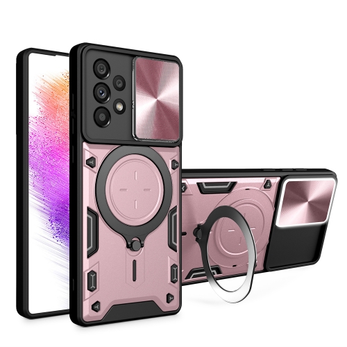 

For Samsung Galaxy A73 5G CD Texture Sliding Camshield Magnetic Holder Phone Case(Pink)