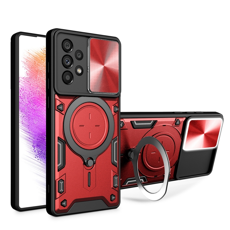 

For Samsung Galaxy A73 5G CD Texture Sliding Camshield Magnetic Holder Phone Case(Red)