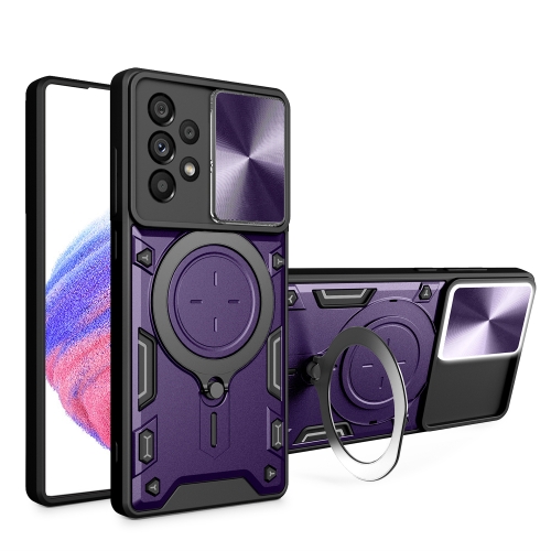 

For Samsung Galaxy A53 CD Texture Sliding Camshield Magnetic Holder Phone Case(Purple)