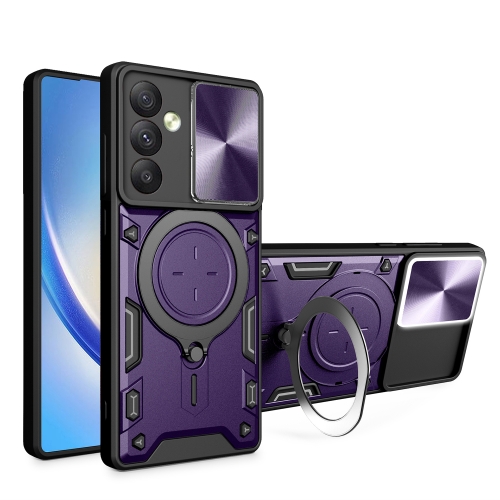 

For Samsung Galaxy A34 5G CD Texture Sliding Camshield Magnetic Holder Phone Case(Purple)