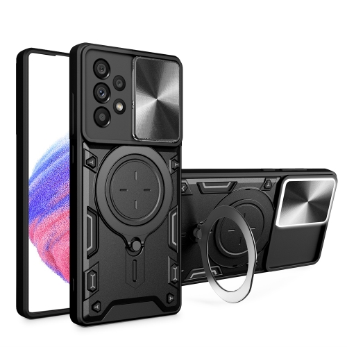 

For Samsung Galaxy A33 5G CD Texture Sliding Camshield Magnetic Holder Phone Case(Black)