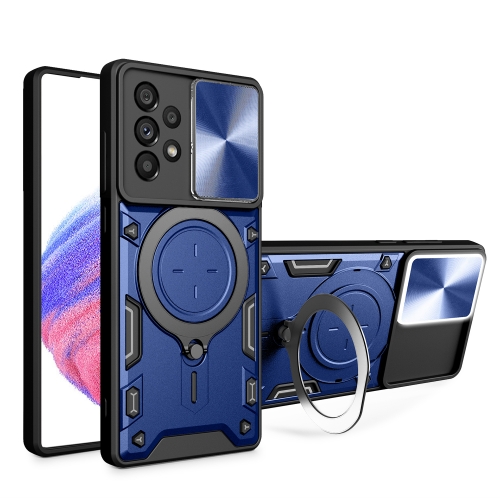 

For Samsung Galaxy A33 5G CD Texture Sliding Camshield Magnetic Holder Phone Case(Blue)