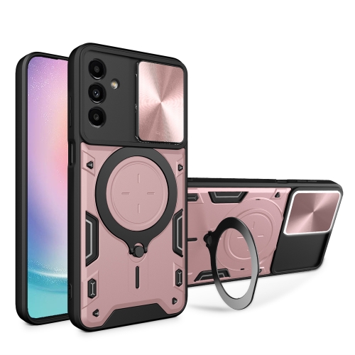 

For Samsung Galaxy A24 4G CD Texture Sliding Camshield Magnetic Holder Phone Case(Pink)