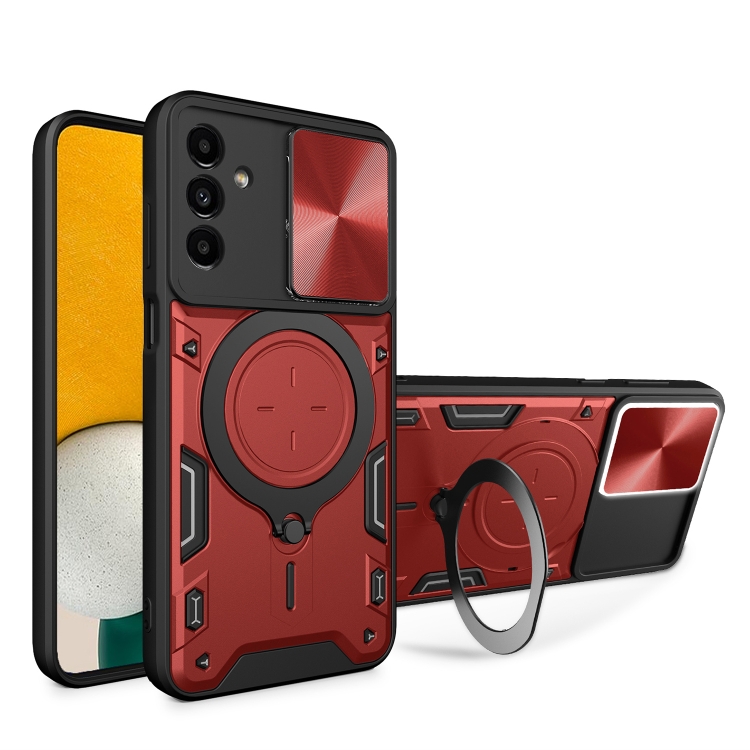 

For Samsung Galaxy A13 5G CD Texture Sliding Camshield Magnetic Holder Phone Case(Red)
