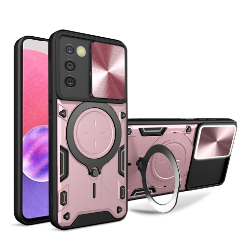 

For Samsung Galaxy A03s CD Texture Sliding Camshield Magnetic Holder Phone Case(Pink)