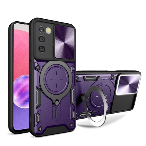 

For Samsung Galaxy A03s CD Texture Sliding Camshield Magnetic Holder Phone Case(Purple)