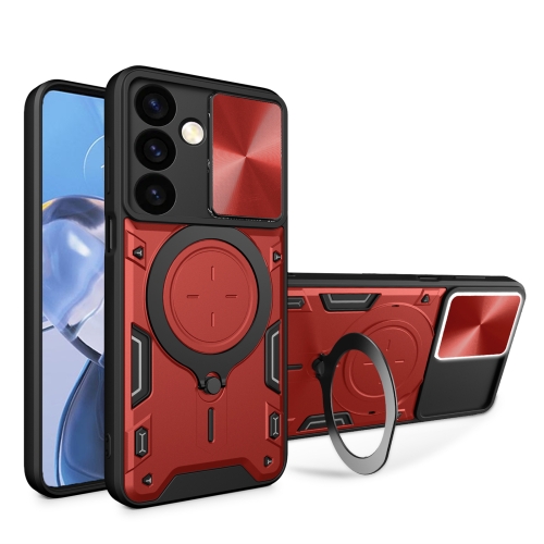 

For Samsung Galaxy S24+ 5G CD Texture Sliding Camshield Magnetic Holder Phone Case(Red)