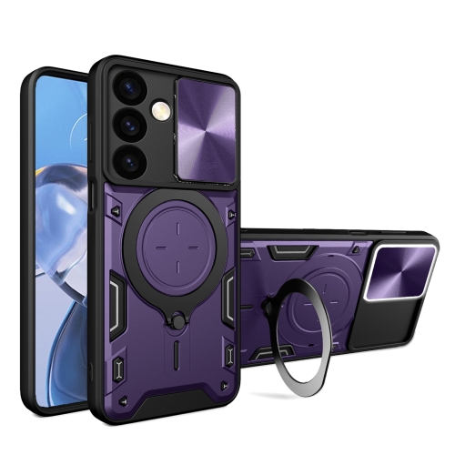 

For Samsung Galaxy S24+ 5G CD Texture Sliding Camshield Magnetic Holder Phone Case(Purple)