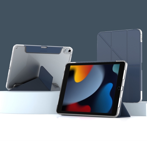 

For iPad 10.2 2021 / 2020 / 2019 Mutural Deformation Stand Smart Leather Tablet Case(Dark Blue)