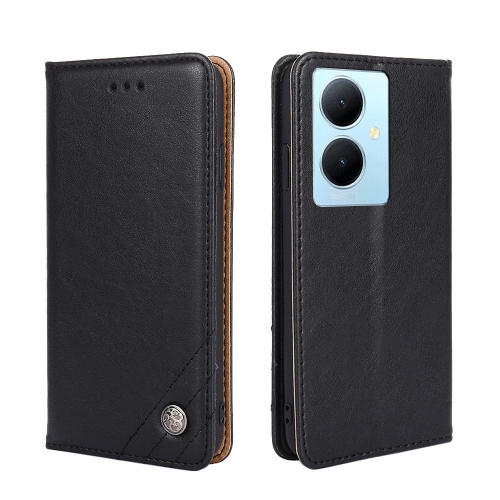 

For vivo Y78 Plus 5G Non-Magnetic Retro Texture Leather Phone Case(Black)