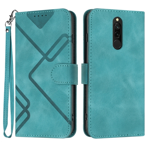

For Xiaomi Redmi 8 Line Pattern Skin Feel Leather Phone Case(Light Blue)