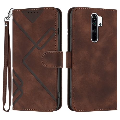

For Xiaomi Redmi 9/9 Prime/Poco M2 Line Pattern Skin Feel Leather Phone Case(Coffee)