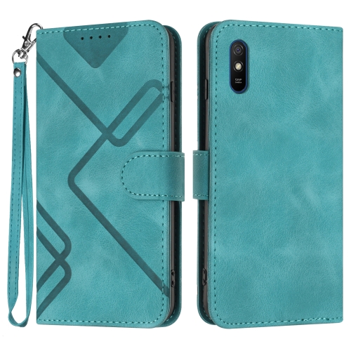 

For Xiaomi Redmi 9A/9AT/9i Line Pattern Skin Feel Leather Phone Case(Light Blue)