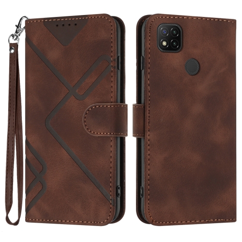 

For Xiaomi Redmi 9C/9C NFC/Poco C3 Line Pattern Skin Feel Leather Phone Case(Coffee)