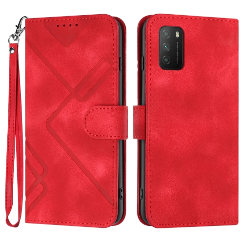

For Xiaomi Poco M3/Redmi 9T Line Pattern Skin Feel Leather Phone Case(Red)