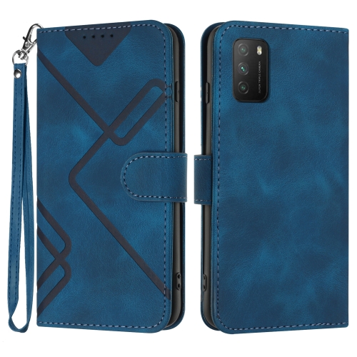 

For Xiaomi Poco M3/Redmi 9T Line Pattern Skin Feel Leather Phone Case(Royal Blue)