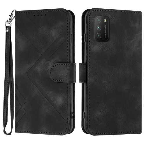 

For Xiaomi Poco M3/Redmi 9T Line Pattern Skin Feel Leather Phone Case(Black)