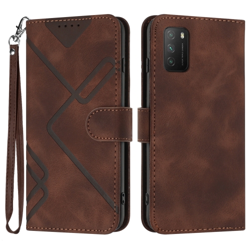 

For Xiaomi Poco M3/Redmi 9T Line Pattern Skin Feel Leather Phone Case(Coffee)