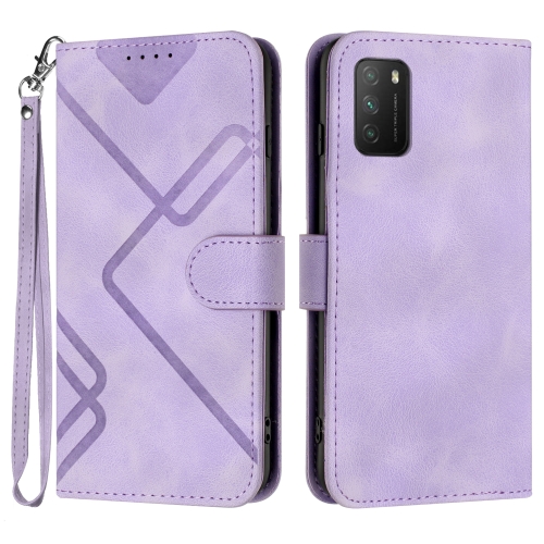 

For Xiaomi Poco M3/Redmi 9T Line Pattern Skin Feel Leather Phone Case(Light Purple)