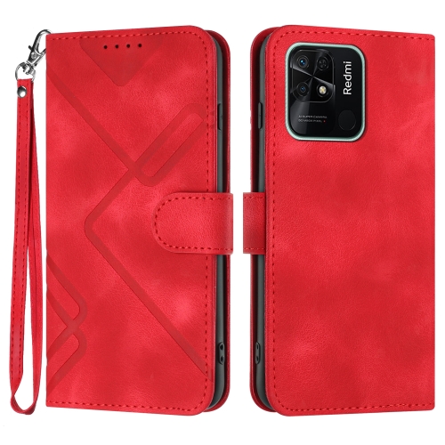 

For Xiaomi Redmi 10C Global/10 India Line Pattern Skin Feel Leather Phone Case(Red)