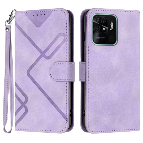

For Xiaomi Redmi 10C Global/10 India Line Pattern Skin Feel Leather Phone Case(Light Purple)