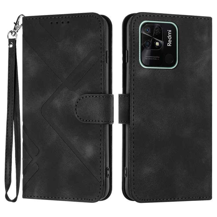 

For Xiaomi Redmi 10 Power Line Pattern Skin Feel Leather Phone Case(Black)
