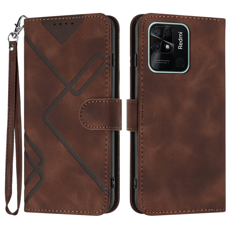 

For Xiaomi Redmi 10 Power Line Pattern Skin Feel Leather Phone Case(Coffee)