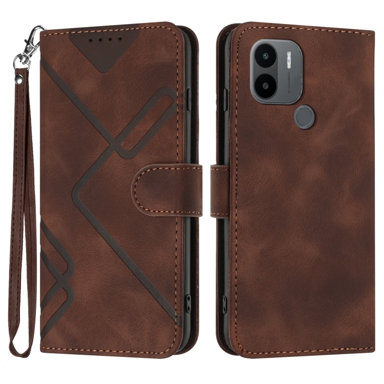 

For Xiaomi Redmi A1+ Line Pattern Skin Feel Leather Phone Case(Coffee)