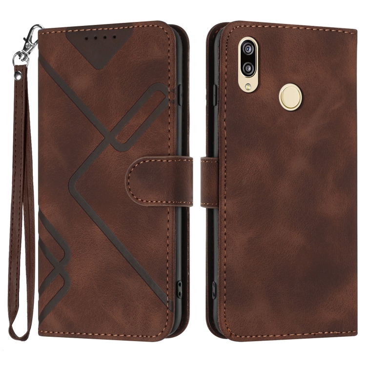 

For Xiaomi Redmi Note 7 Line Pattern Skin Feel Leather Phone Case(Coffee)
