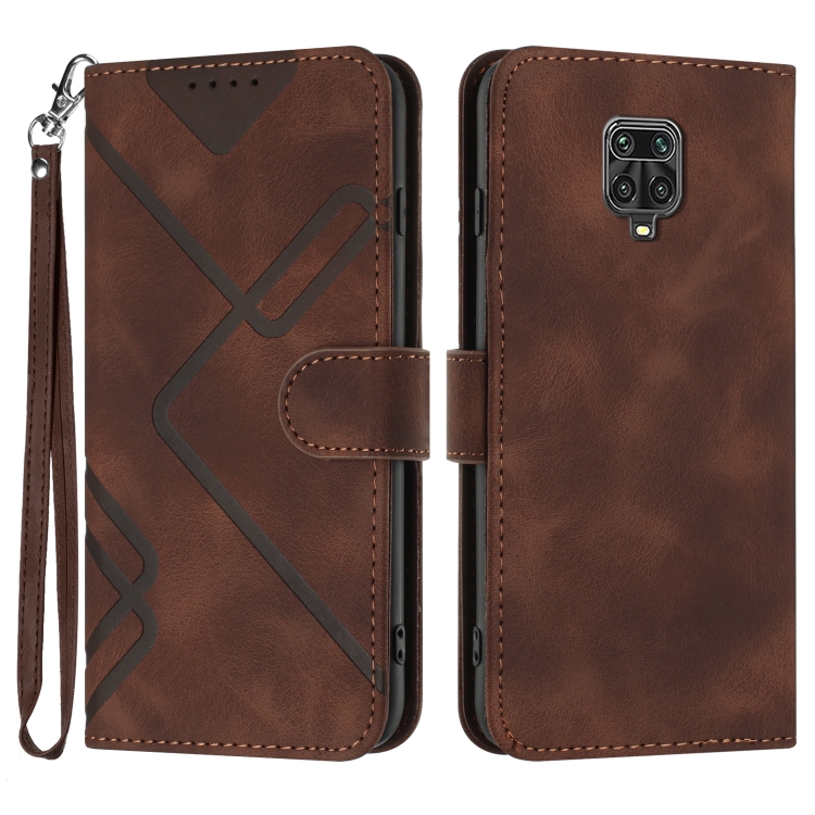 

For Xiaomi Redmi Note 9 Pro Line Pattern Skin Feel Leather Phone Case(Coffee)