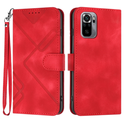 

For Xiaomi Redmi Note 10 4G Global Line Pattern Skin Feel Leather Phone Case(Red)