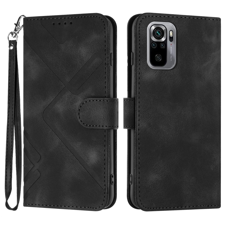 

For Xiaomi Redmi Note 10 4G Global Line Pattern Skin Feel Leather Phone Case(Black)