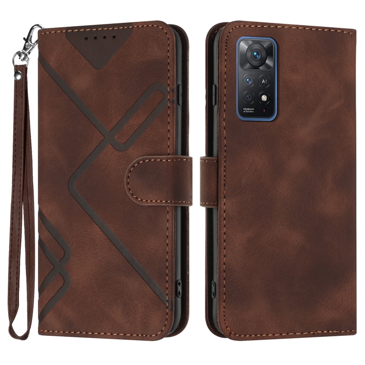 

For Xiaomi Redmi Note 11 Pro 4G/5G Global Line Pattern Skin Feel Leather Phone Case(Coffee)