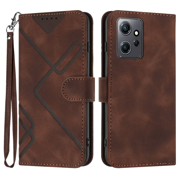 

For Xiaomi Redmi Note 12 4G Global Line Pattern Skin Feel Leather Phone Case(Coffee)