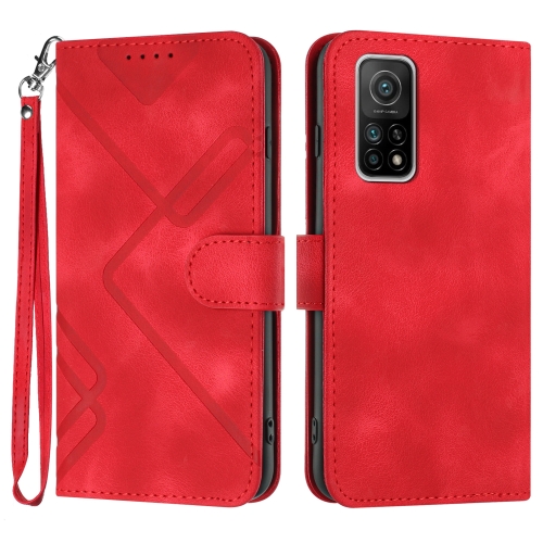 

For Xiaomi Mi 10T 5G/10T Pro 5G Line Pattern Skin Feel Leather Phone Case(Red)