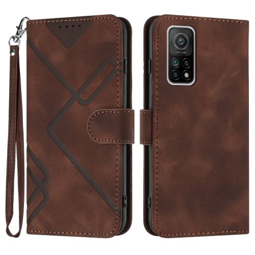 

For Xiaomi Mi 10T 5G/10T Pro 5G Line Pattern Skin Feel Leather Phone Case(Coffee)