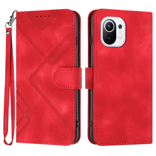 

For Xiaomi Mi 11 Line Pattern Skin Feel Leather Phone Case(Red)