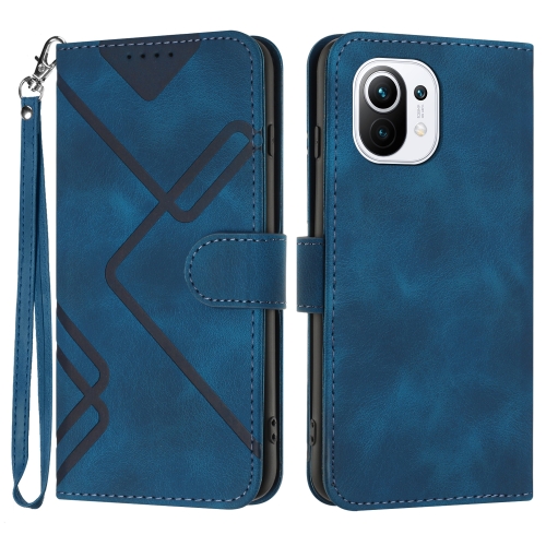 

For Xiaomi Mi 11 Line Pattern Skin Feel Leather Phone Case(Royal Blue)