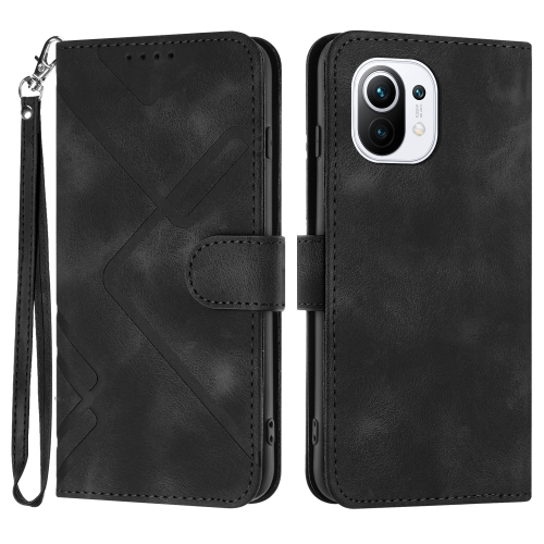 

For Xiaomi Mi 11 Line Pattern Skin Feel Leather Phone Case(Black)