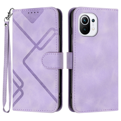 

For Xiaomi Mi 11 Line Pattern Skin Feel Leather Phone Case(Light Purple)