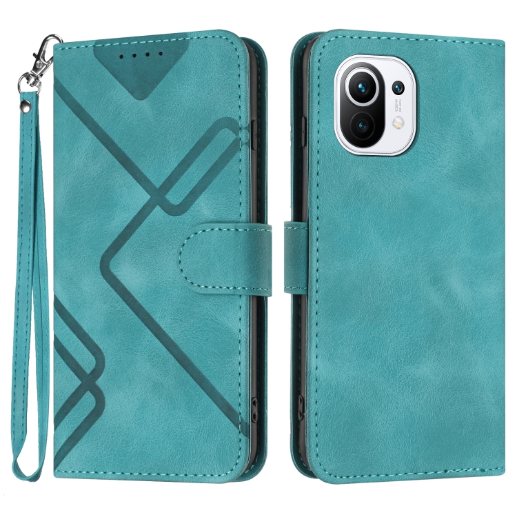 

For Xiaomi Mi 11 Line Pattern Skin Feel Leather Phone Case(Light Blue)