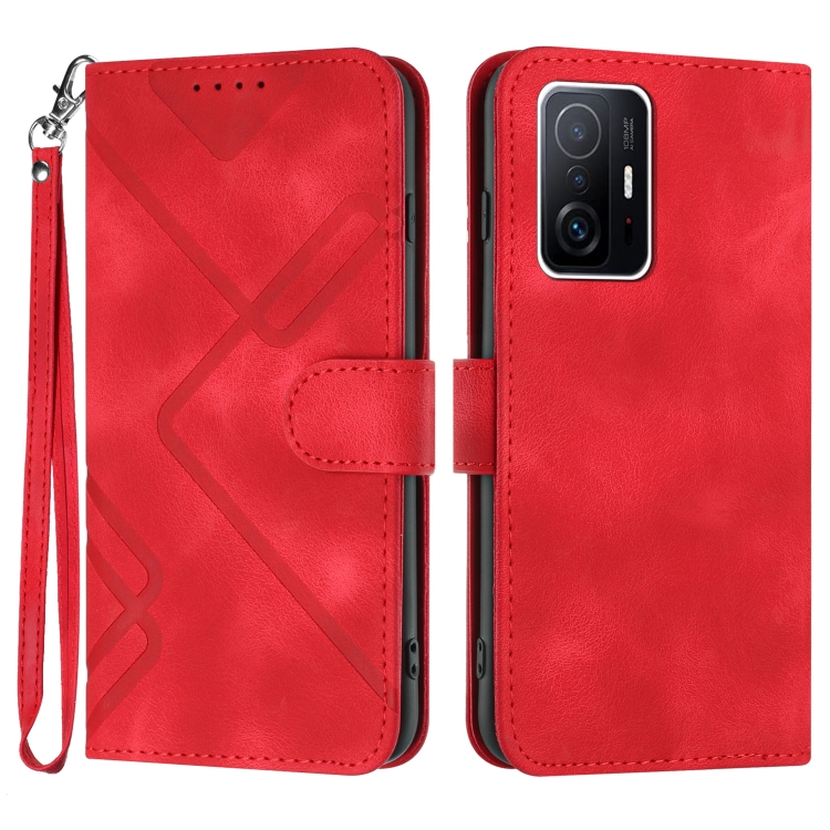 

For Xiaomi 11T/11T Pro Line Pattern Skin Feel Leather Phone Case(Red)