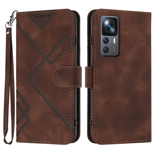 

For Xiaomi Redmi K50 Ultra/12T/12T Pro Line Pattern Skin Feel Leather Phone Case(Coffee)