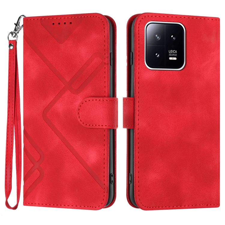 

For Xiaomi 13 Line Pattern Skin Feel Leather Phone Case(Red)
